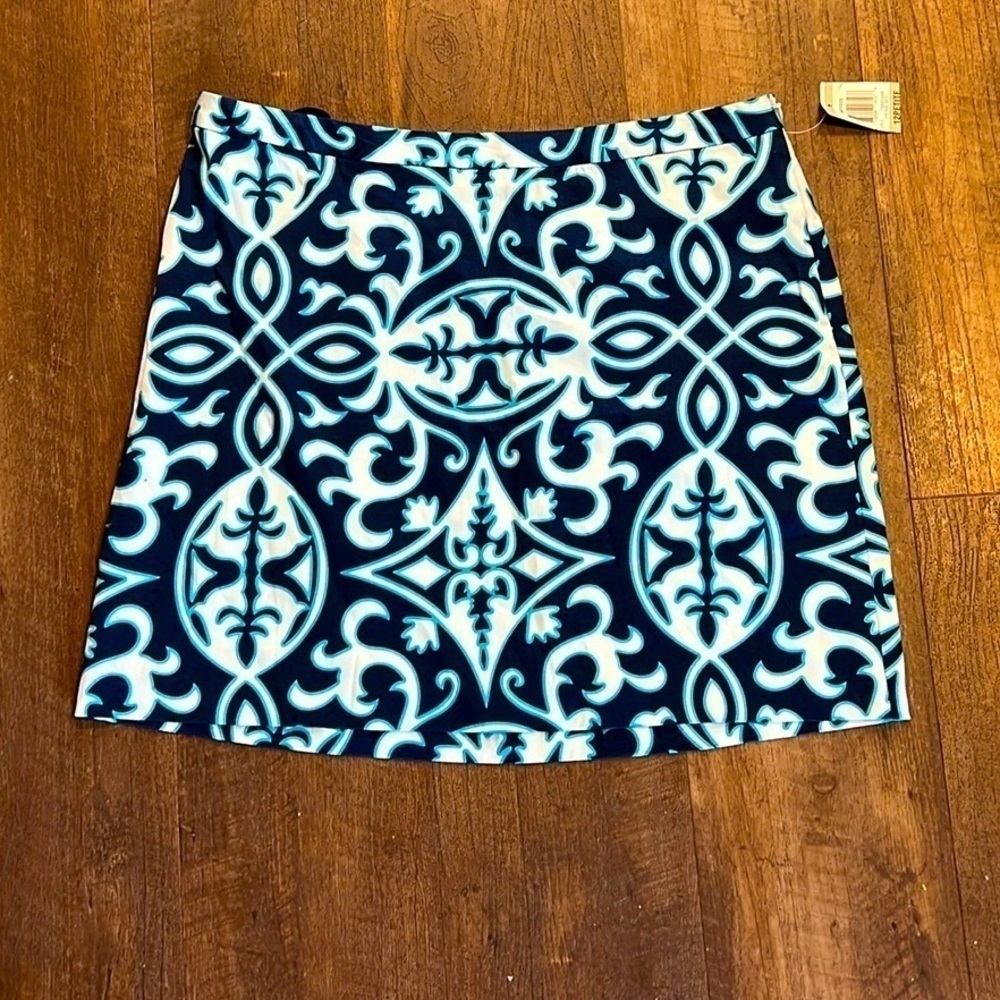 NWT International Concepts Navy, Teal & White Cotton Skirt Size 12p